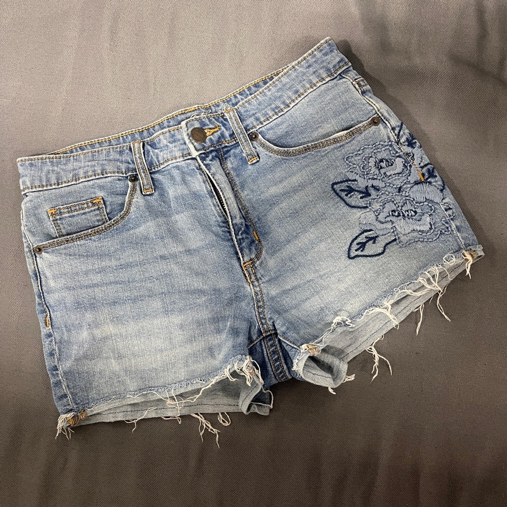 Light Wash Embroidered Denim Shorts